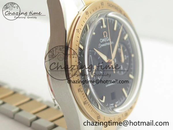 Speedmaster ’57 Co-Axial SS RG OMF 1:1 Best Edition Black Dial On SS RG Bracelet A9300 (Free Leather Strap)