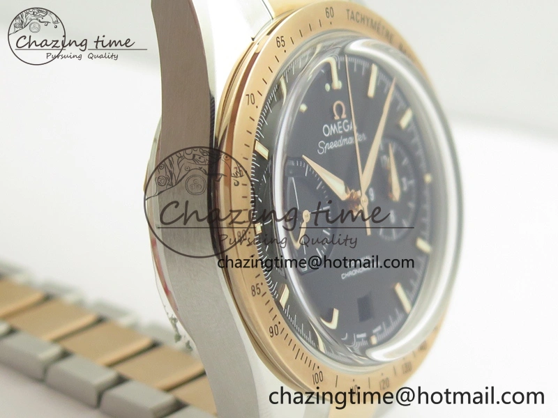 Speedmaster ’57 Co-Axial SS RG OMF 1:1 Best Edition Black Dial On SS RG Bracelet A9300 (Free Leather Strap)