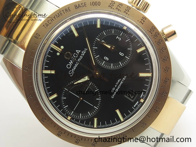 Speedmaster ’57 Co-Axial SS RG OMF 1:1 Best Edition Black Dial On SS RG Bracelet A9300 (Free Leather Strap)