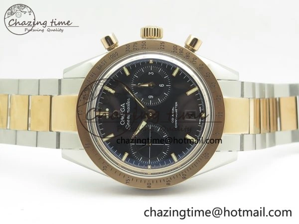 Speedmaster ’57 Co-Axial SS RG OMF 1:1 Best Edition Black Dial On SS RG Bracelet A9300 (Free Leather Strap)