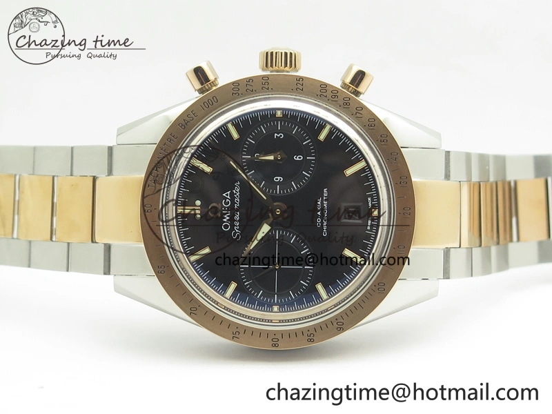 Speedmaster ’57 Co-Axial SS RG OMF 1:1 Best Edition Black Dial On SS RG Bracelet A9300 (Free Leather Strap)