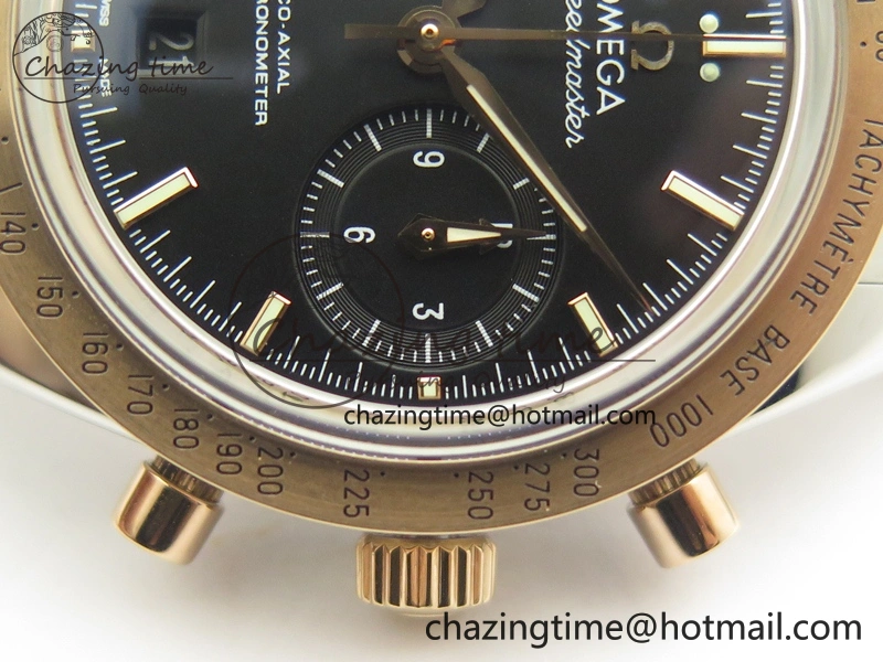 Speedmaster ’57 Co-Axial SS RG OMF 1:1 Best Edition Black Dial On SS RG Bracelet A9300 (Free Leather Strap)