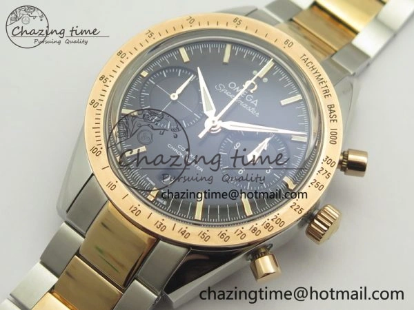Speedmaster ’57 Co-Axial SS RG OMF 1:1 Best Edition Black Dial On SS RG Bracelet A9300 (Free Leather Strap)