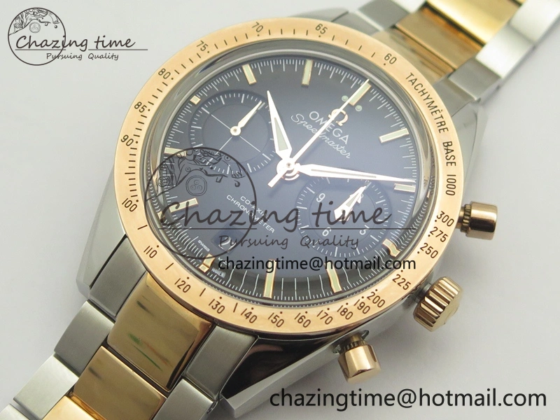 Speedmaster ’57 Co-Axial SS RG OMF 1:1 Best Edition Black Dial On SS RG Bracelet A9300 (Free Leather Strap)