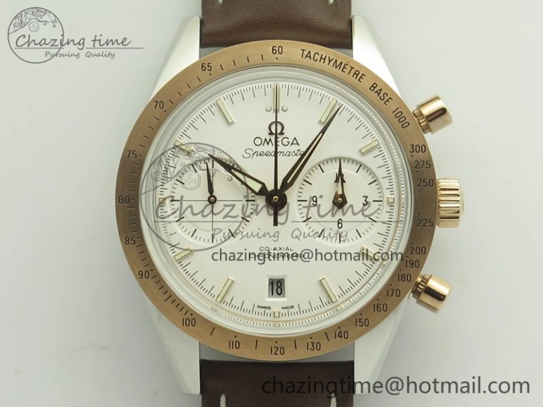 Speedmaster ’57 Co-Axial SS RG OMF 1:1 Best Edition White Dial On Leather Strap A9300 (Free Leather Strap)