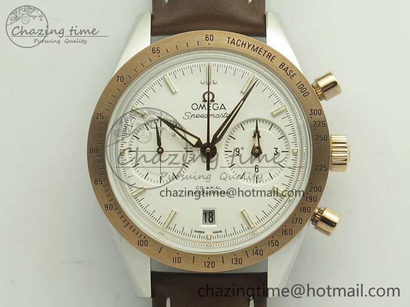 Speedmaster ’57 Co-Axial SS RG OMF 1:1 Best Edition White Dial On Leather Strap A9300 (Free Leather Strap)