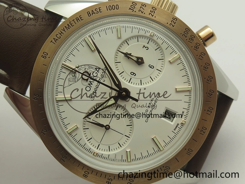 Speedmaster ’57 Co-Axial SS RG OMF 1:1 Best Edition White Dial On Leather Strap A9300 (Free Leather Strap)