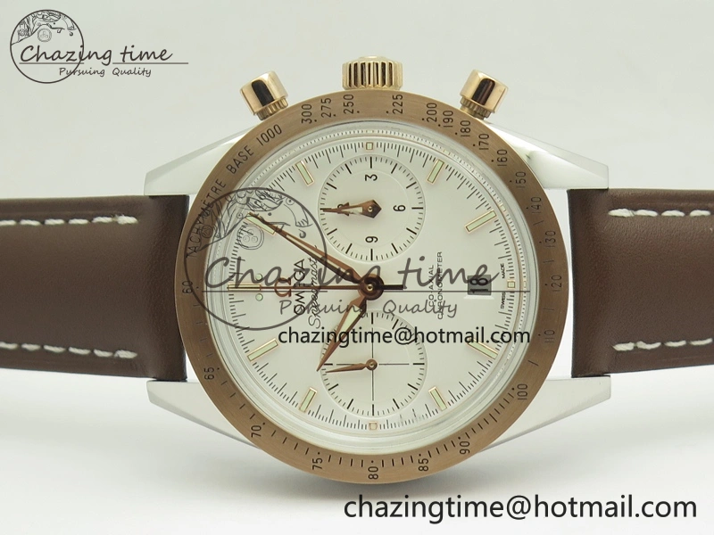 Speedmaster ’57 Co-Axial SS RG OMF 1:1 Best Edition White Dial On Leather Strap A9300 (Free Leather Strap)