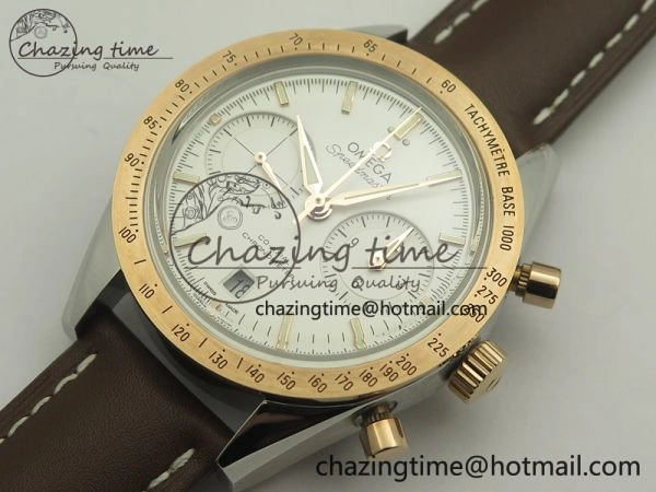 Speedmaster ’57 Co-Axial SS RG OMF 1:1 Best Edition White Dial On Leather Strap A9300 (Free Leather Strap)