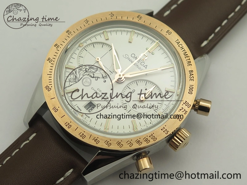Speedmaster ’57 Co-Axial SS RG OMF 1:1 Best Edition White Dial On Leather Strap A9300 (Free Leather Strap)