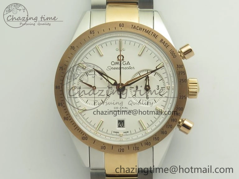Speedmaster ’57 Co-Axial SS RG OMF 1:1 Best Edition White Dial On SS RG Bracelet A9300 (Free Leather Strap)