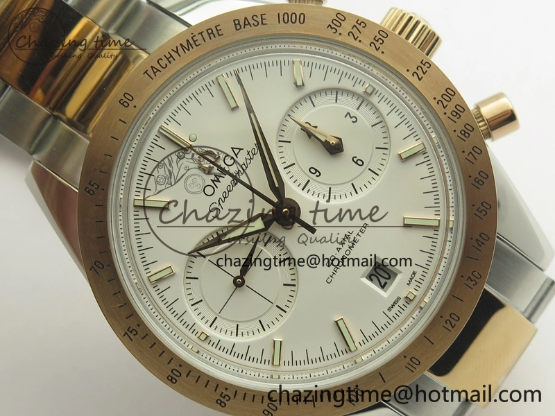 Speedmaster ’57 Co-Axial SS RG OMF 1:1 Best Edition White Dial On SS RG Bracelet A9300 (Free Leather Strap)