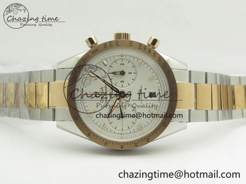 Speedmaster ’57 Co-Axial SS RG OMF 1:1 Best Edition White Dial On SS RG Bracelet A9300 (Free Leather Strap)