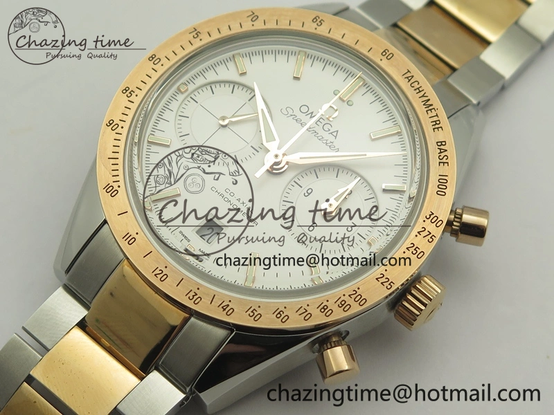 Speedmaster ’57 Co-Axial SS RG OMF 1:1 Best Edition White Dial On SS RG Bracelet A9300 (Free Leather Strap)