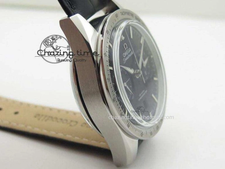 Speedmaster ’57 SS Chrono AXF Best Edition Black Dial On Black Leather Strap A7750