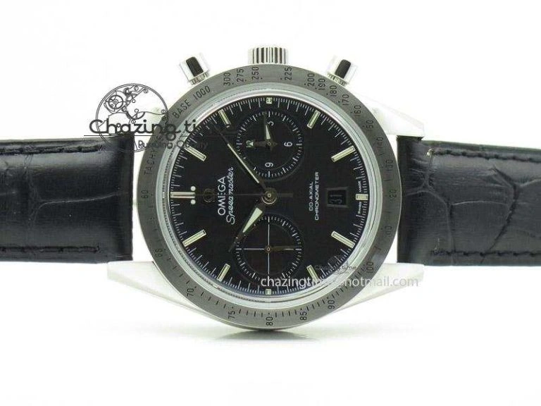 Speedmaster ’57 SS Chrono AXF Best Edition Black Dial On Black Leather Strap A7750