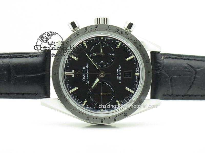 Speedmaster ’57 SS Chrono AXF Best Edition Black Dial On Black Leather Strap A7750