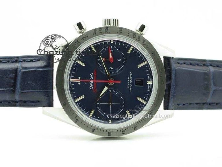 Speedmaster ’57 SS Chrono AXF Best Edition Blue Dial on Blue Leather Strap A7750
