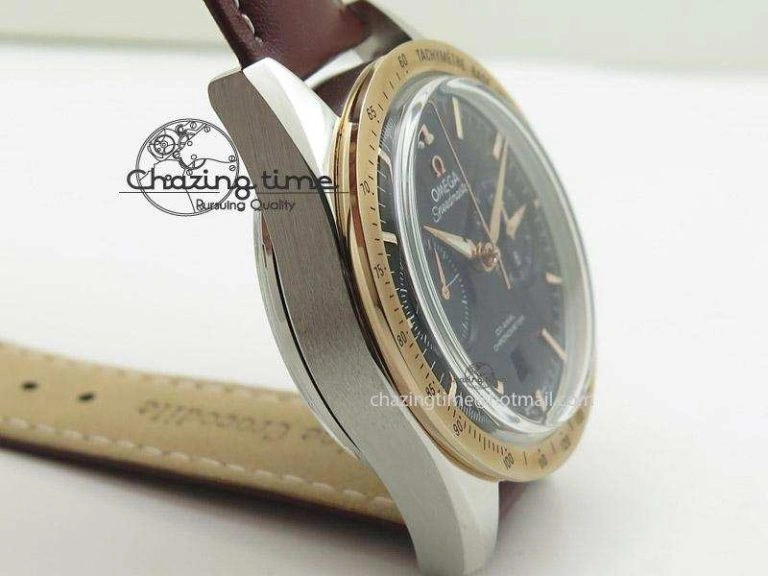 Speedmaster ’57 SS Chrono AXF Best Edition RG Bezel Black Dial on Brown Leather Strap A7750