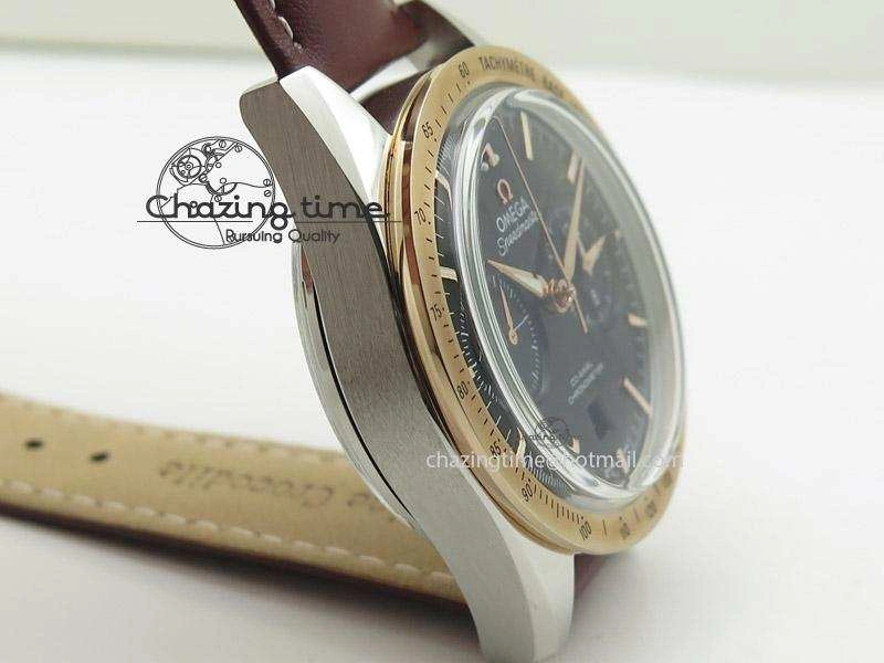 Speedmaster ’57 SS Chrono AXF Best Edition RG Bezel Black Dial on Brown Leather Strap A7750