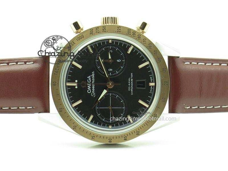 Speedmaster ’57 SS Chrono AXF Best Edition RG Bezel Black Dial on Brown Leather Strap A7750