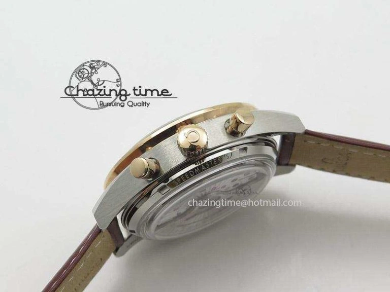 Speedmaster ’57 SS Chrono AXF Best Edition RG Bezel Black Dial on Brown Leather Strap A7750
