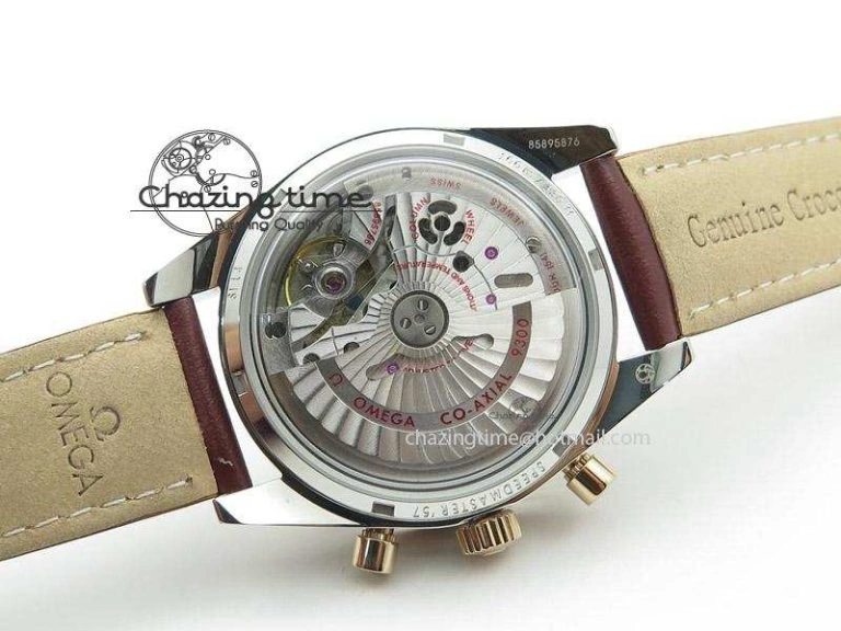 Speedmaster ’57 SS Chrono AXF Best Edition RG Bezel Black Dial on Brown Leather Strap A7750