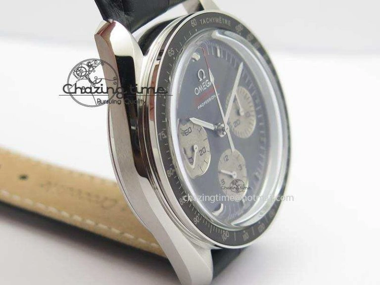 Speedmaster Apollo XVII Gray Dial On Black Leather Strap Manual Winding Chrono Movement