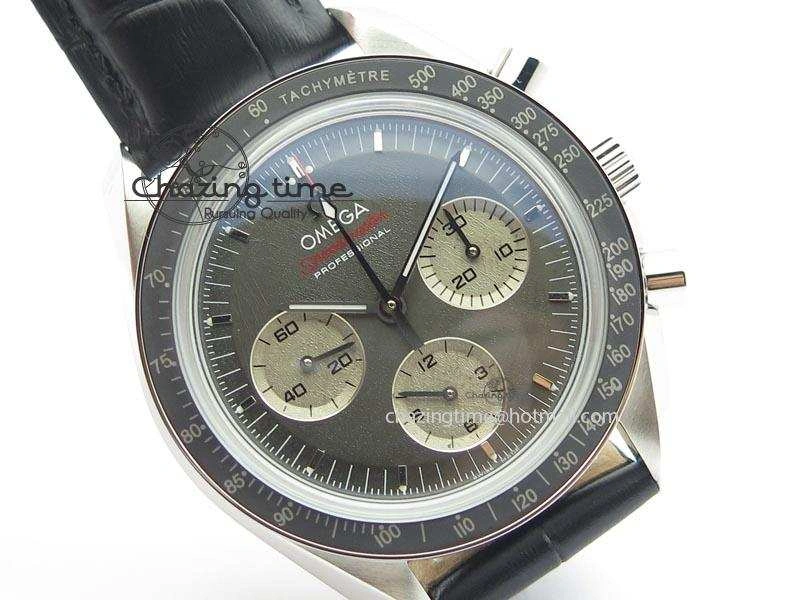 Speedmaster Apollo XVII Gray Dial On Black Leather Strap Manual Winding Chrono Movement