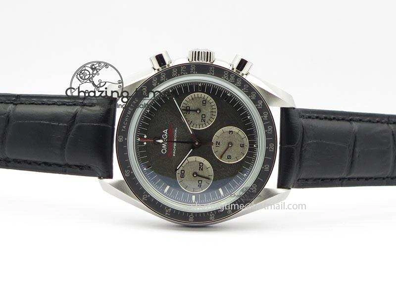 Speedmaster Apollo XVII Gray Dial On Black Leather Strap Manual Winding Chrono Movement