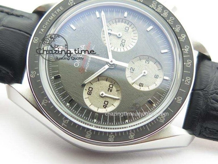 Speedmaster Apollo XVII Gray Dial On Black Leather Strap Manual Winding Chrono Movement