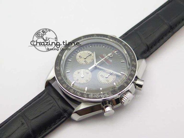Speedmaster Apollo XVII Gray Dial On Black Leather Strap Manual Winding Chrono Movement