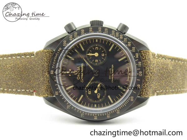 Speedmaster “Dark Side of The Moon” Real Ceramic OMF 1:1 Best Edition Vintage Black on Brown Leather Strap A9300