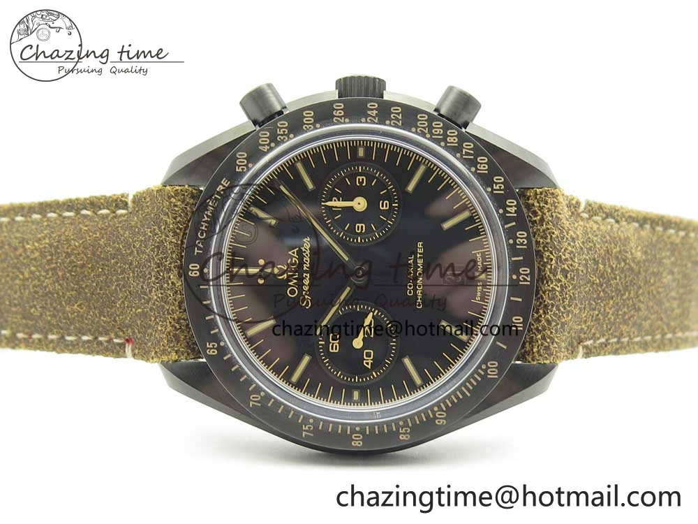 Speedmaster “Dark Side of The Moon” Real Ceramic OMF 1:1 Best Edition Vintage Black on Brown Leather Strap A9300