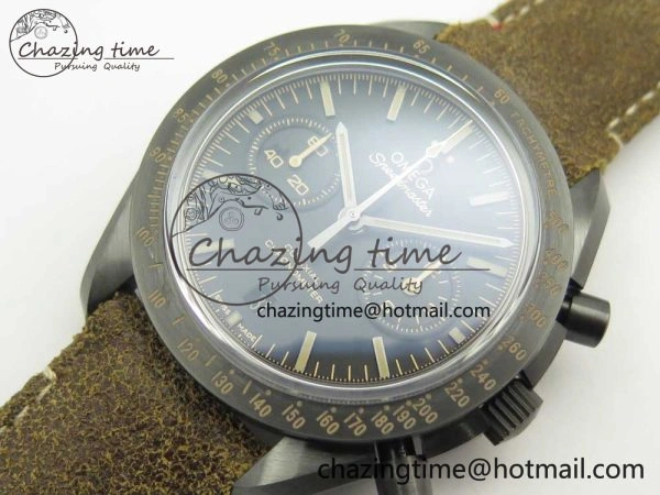 Speedmaster “Dark Side of The Moon” Real Ceramic OMF 1:1 Best Edition Vintage Black on Brown Leather Strap A9300