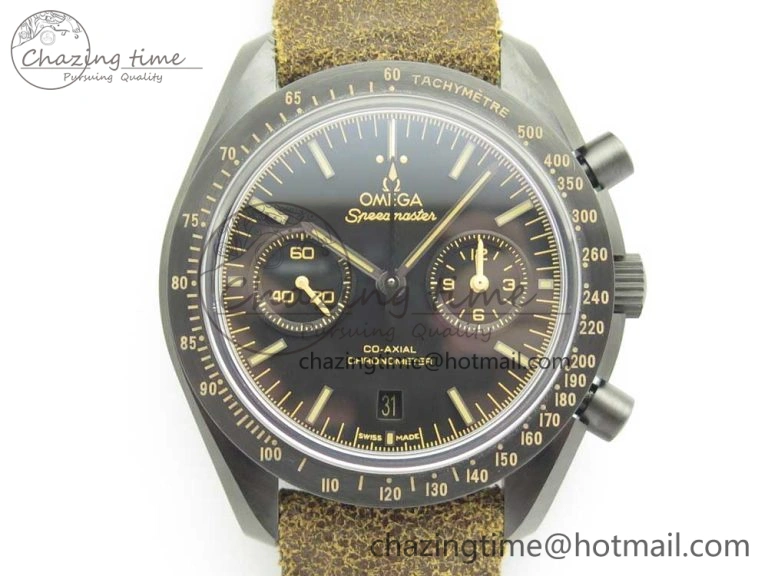 Speedmaster “Dark Side of The Moon” Real Ceramic OMF 1:1 Best Edition Vintage Black on Brown Leather Strap A9300