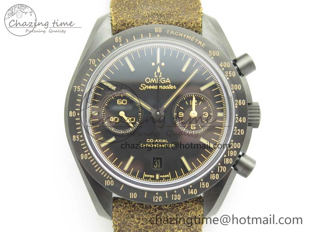 Speedmaster “Dark Side of The Moon” Real Ceramic OMF 1:1 Best Edition Vintage Black on Brown Leather Strap A9300