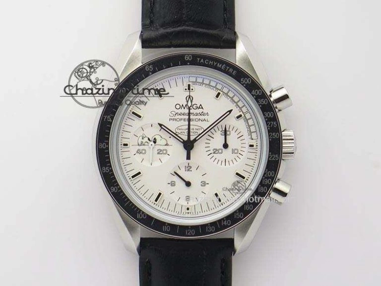 Speedmaster JHF SS Snoopy Award 45th Anniversary White Dial On Black Leather Strap