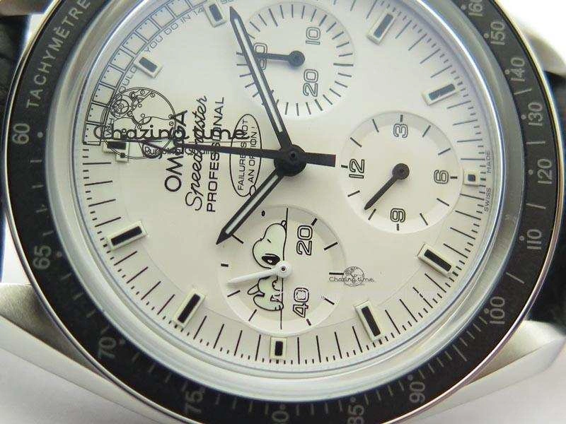Speedmaster JHF SS Snoopy Award 45th Anniversary White Dial On Black Leather Strap