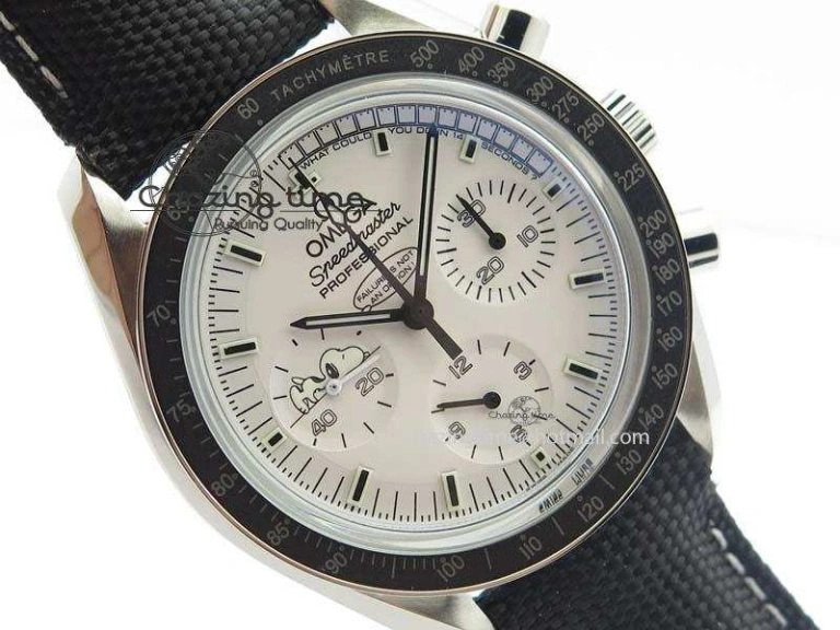 Speedmaster JHF SS Snoopy Award 45th Anniversary White Dial On Black Nylon Strap
