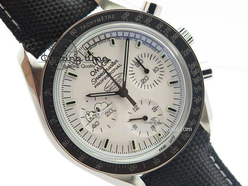 Speedmaster JHF SS Snoopy Award 45th Anniversary White Dial On Black Nylon Strap