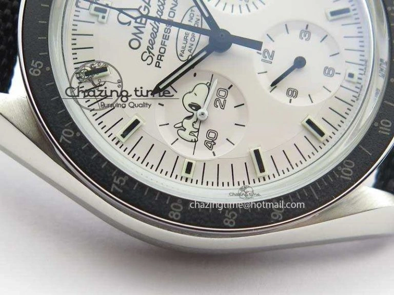 Speedmaster JHF SS Snoopy Award 45th Anniversary White Dial On Black Nylon Strap