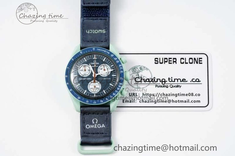 Speedmaster Misson On Earth 1:1 Best Edition Blue Dial On Nylon Strap Quartz