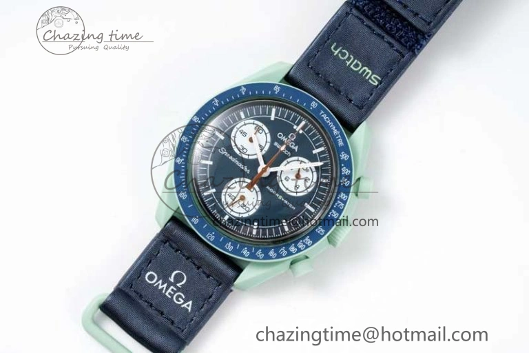 Speedmaster Misson On Earth 1:1 Best Edition Blue Dial On Nylon Strap Quartz