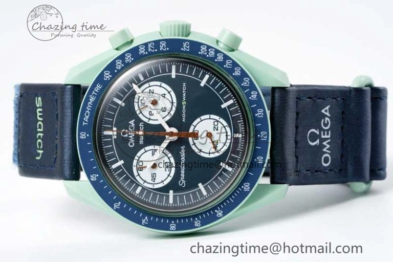 Speedmaster Misson On Earth 1:1 Best Edition Blue Dial On Nylon Strap Quartz