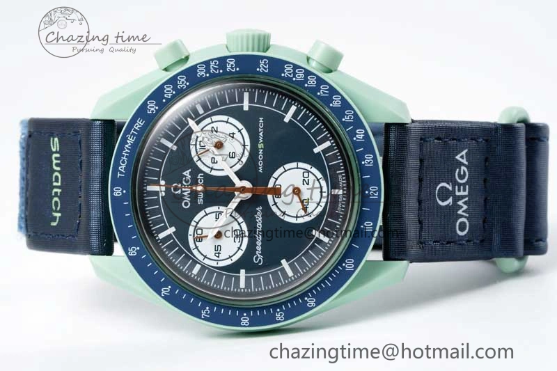 Speedmaster Misson On Earth 1:1 Best Edition Blue Dial On Nylon Strap Quartz