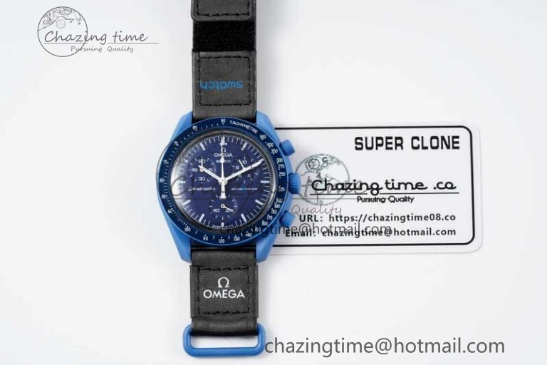 Speedmaster Misson To Neptune 1:1 Best Edition Blue Dial On Nylon Strap Quartz