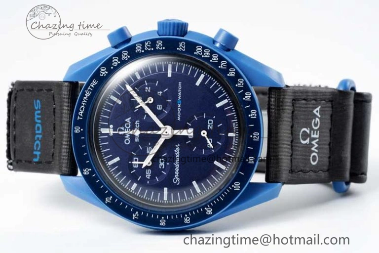 Speedmaster Misson To Neptune 1:1 Best Edition Blue Dial On Nylon Strap Quartz