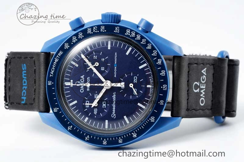 Speedmaster Misson To Neptune 1:1 Best Edition Blue Dial On Nylon Strap Quartz