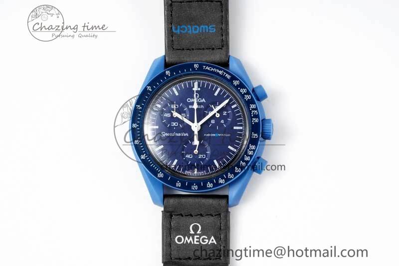 Speedmaster Misson To Neptune 1:1 Best Edition Blue Dial On Nylon Strap Quartz
